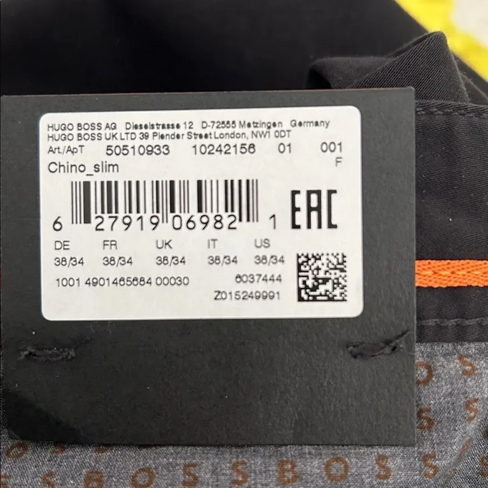 BOSS Slim-Fit Chinos Pants, Black, Size 38/34, NWT